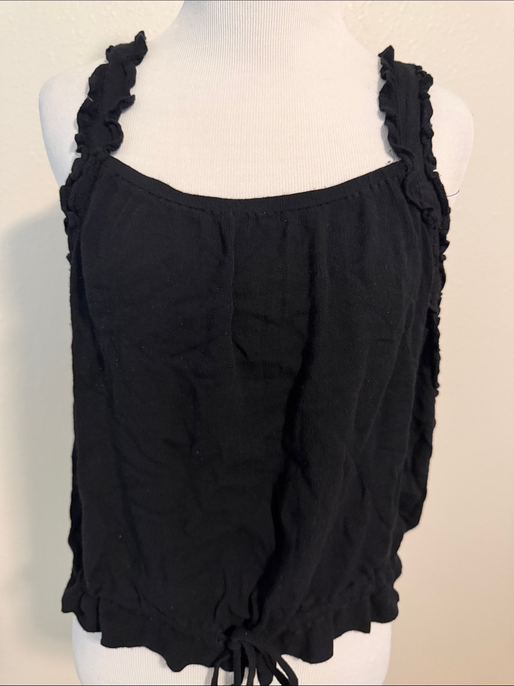 Hem & Thread Black Ruffled Strap Tank